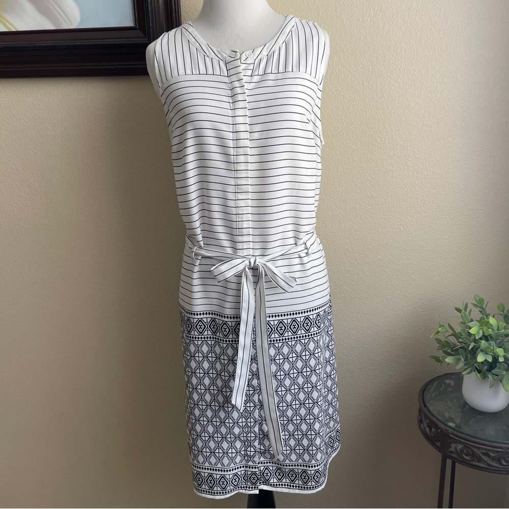 A New Day striped patterned shirt dress black white
